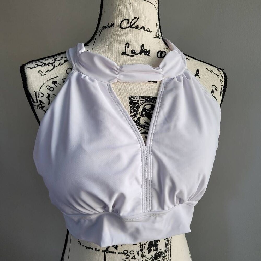 NWT Dressfo 3XL‎ white halter neck swim top bikini open back summer minimalist